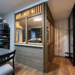 天然オイル仕上げのキッチン猫柵